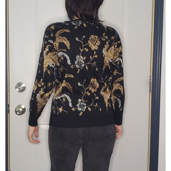 80s Black, Gold, and Silver Rose Sweater‎ - Picture 3 of 4